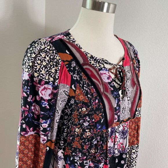 Anthropologie One September Womens Small Arcata Patchwork Dress Long Sleeve - Picture 2 of 10